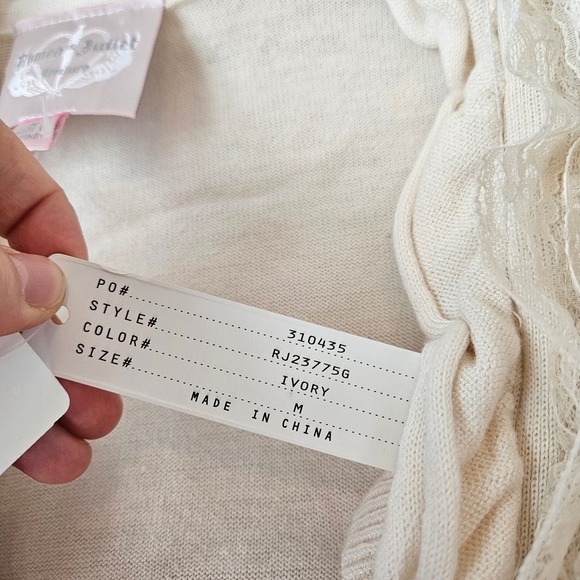 New Romeo Juliet Couture Ivory Ruffle Lace Trim Cardigan Sweater Size M Artsy - Picture 4 of 13